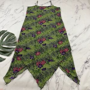 A Wild Thyme Womens Vintage Y2k Slip Dress Size 12 Green Pink Floral Zebra Shift